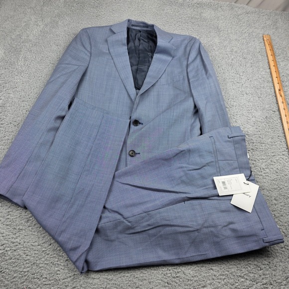 Theory Jake W Clear Blue Cross Stitch Suiting Mens 2 Piece Suit pinhole on pants